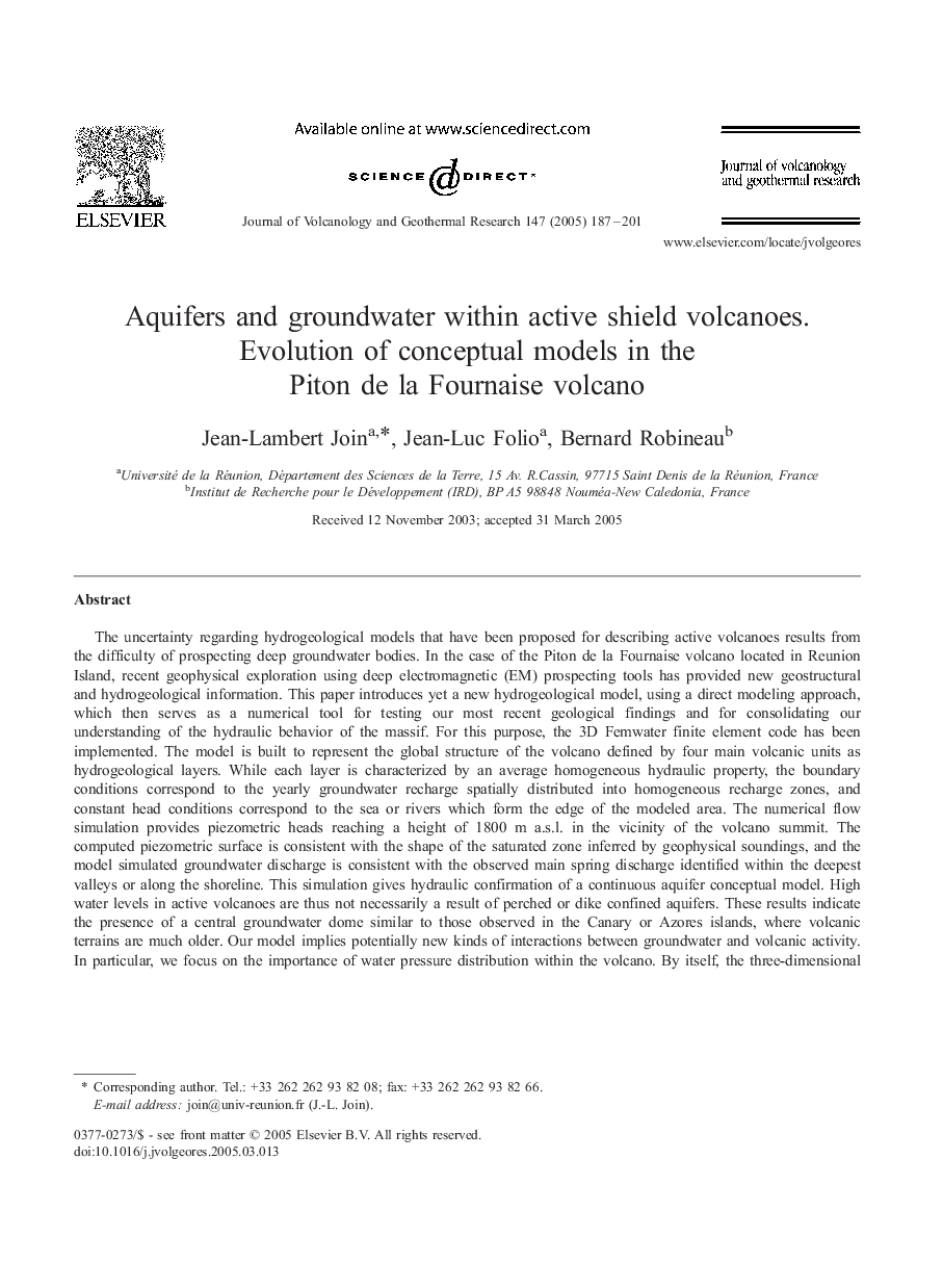 Aquifers and groundwater within active shield volcanoes. Evolution of conceptual models in the Piton de la Fournaise volcano