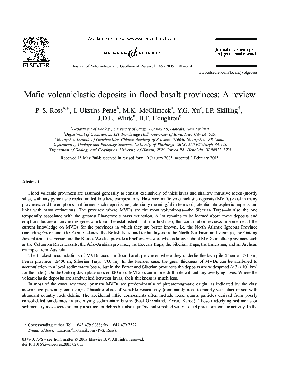 Mafic volcaniclastic deposits in flood basalt provinces: A review