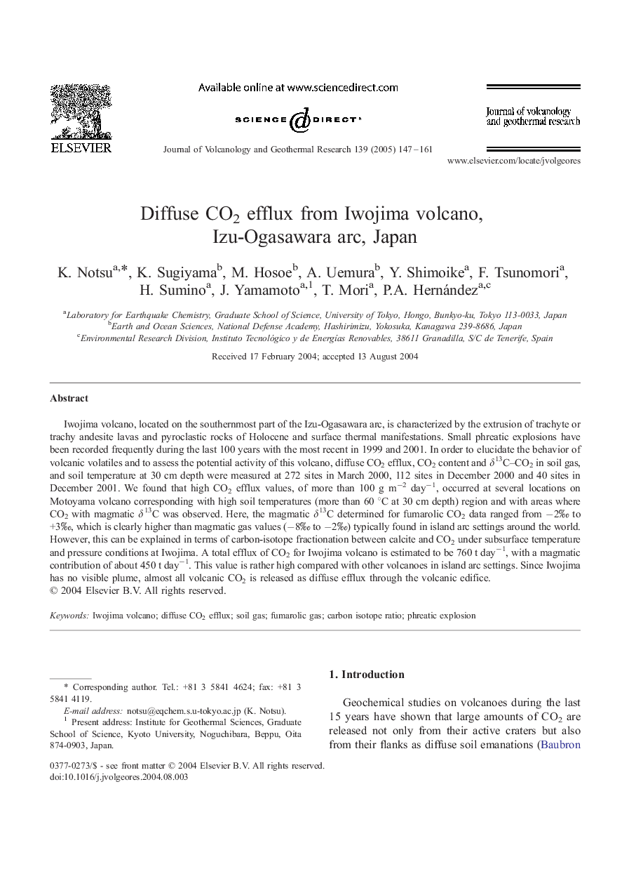 Diffuse CO2 efflux from Iwojima volcano, Izu-Ogasawara arc, Japan