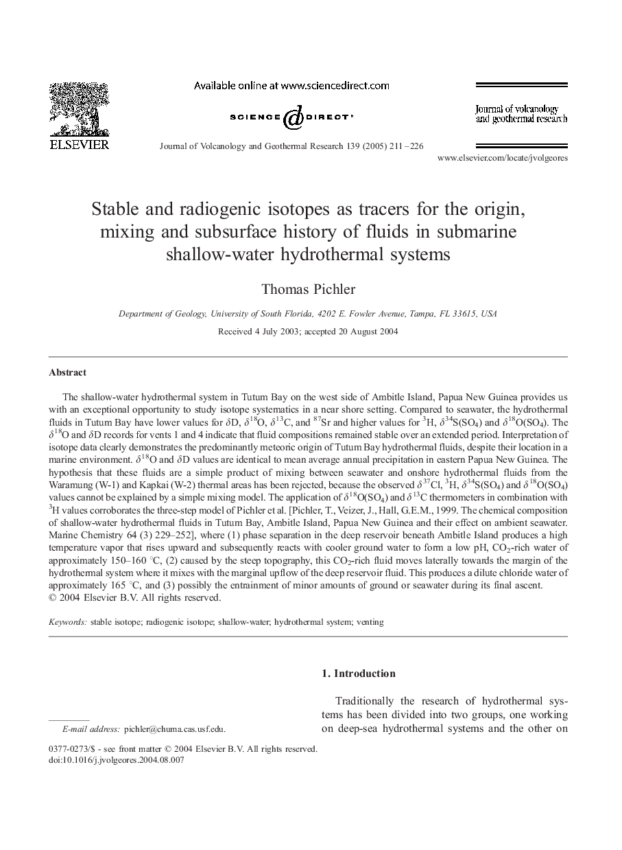 Stable and radiogenic isotopes as tracers for the origin, mixing and subsurface history of fluids in submarine shallow-water hydrothermal systems