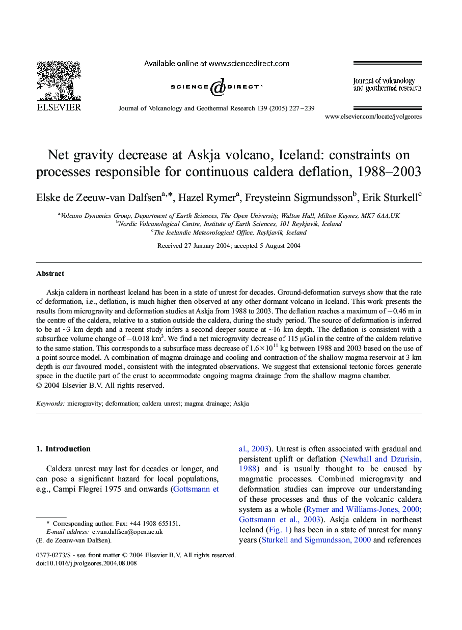 Net gravity decrease at Askja volcano, Iceland: constraints on processes responsible for continuous caldera deflation, 1988-2003