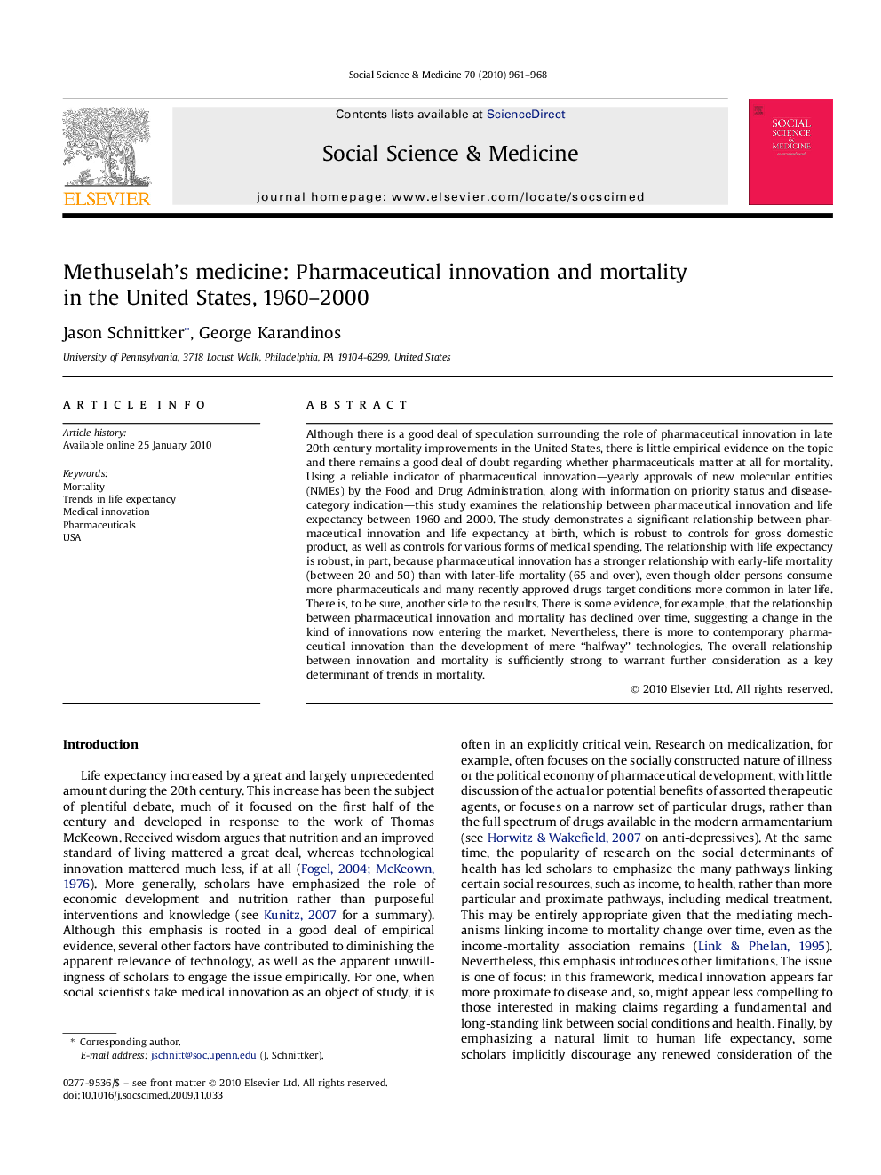 Methuselah's medicine: Pharmaceutical innovation and mortality in the United States, 1960–2000