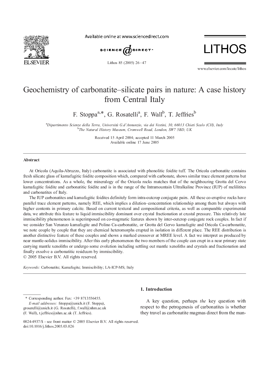 Geochemistry of carbonatite-silicate pairs in nature: A case history from Central Italy