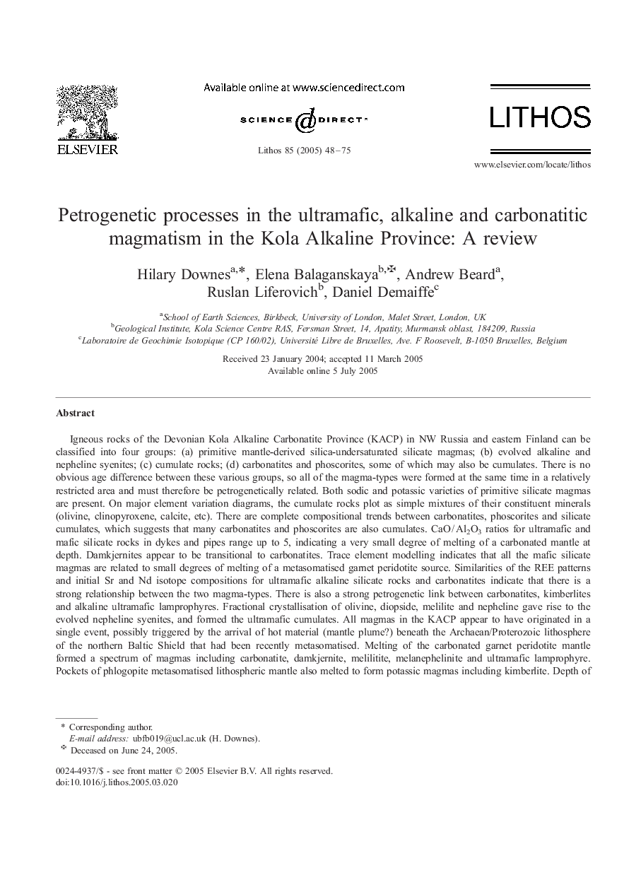 Petrogenetic processes in the ultramafic, alkaline and carbonatitic magmatism in the Kola Alkaline Province: A review