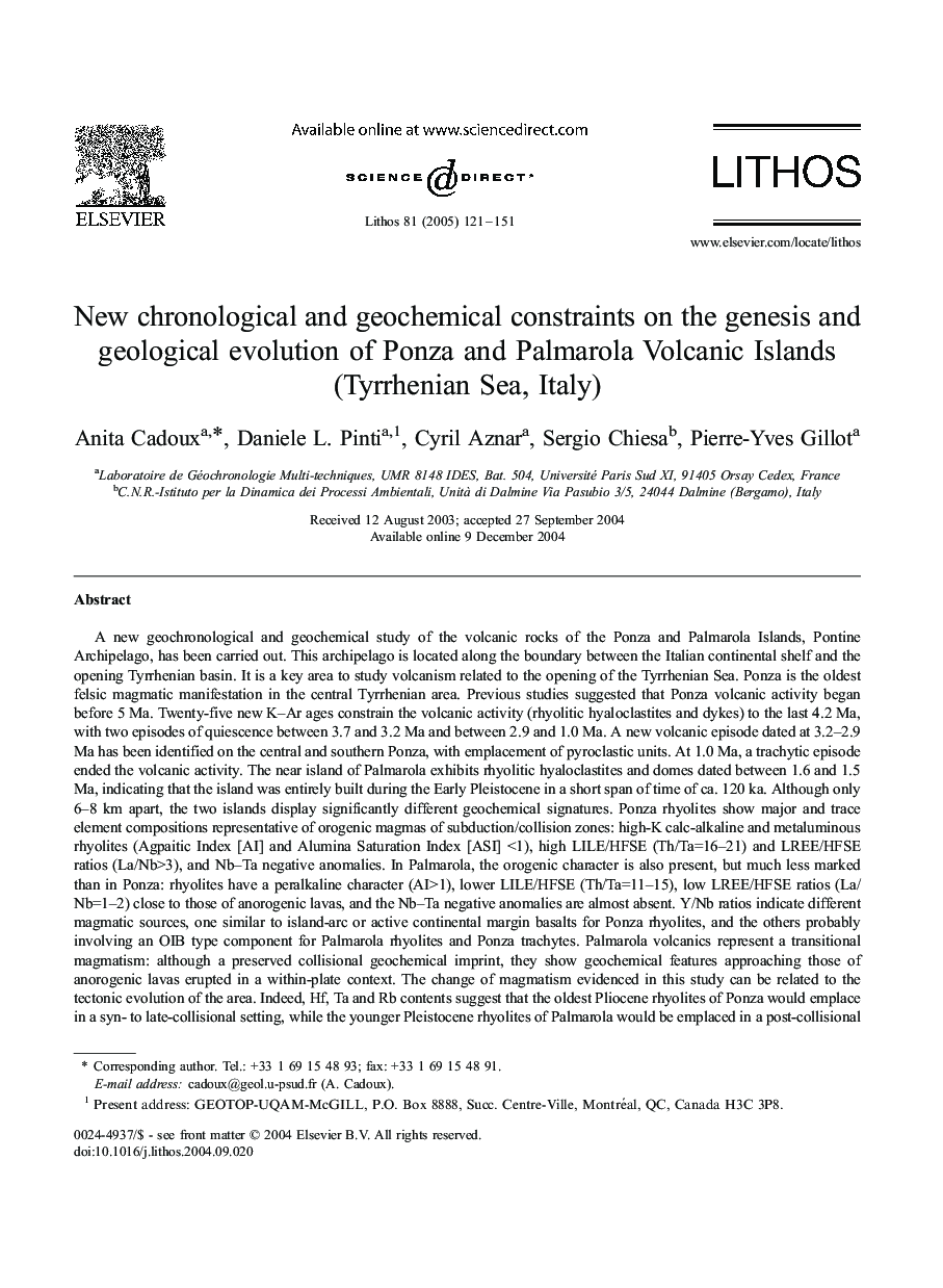 New chronological and geochemical constraints on the genesis and geological evolution of Ponza and Palmarola Volcanic Islands (Tyrrhenian Sea, Italy)