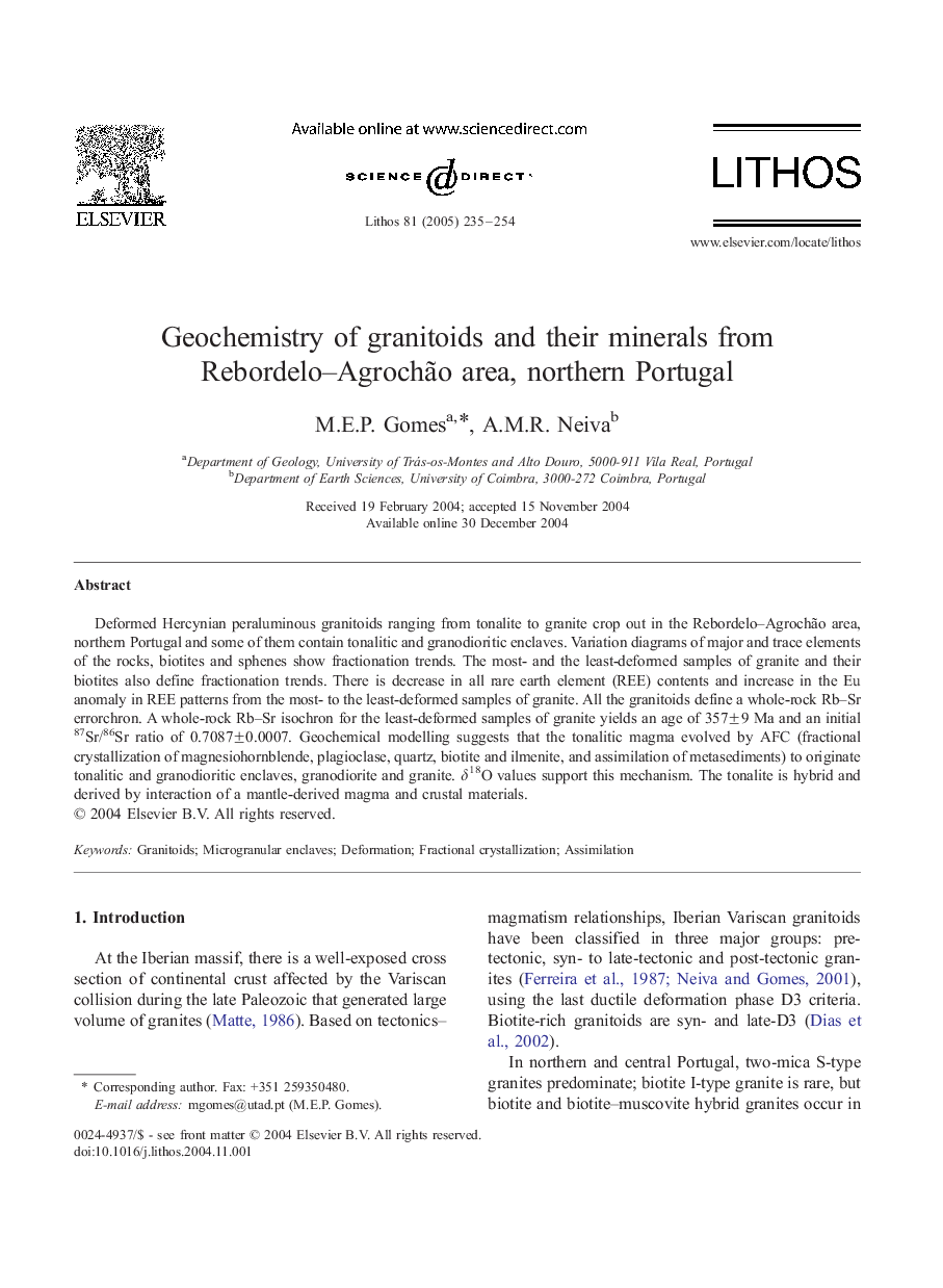 Geochemistry of granitoids and their minerals from Rebordelo-AgrochÃ£o area, northern Portugal