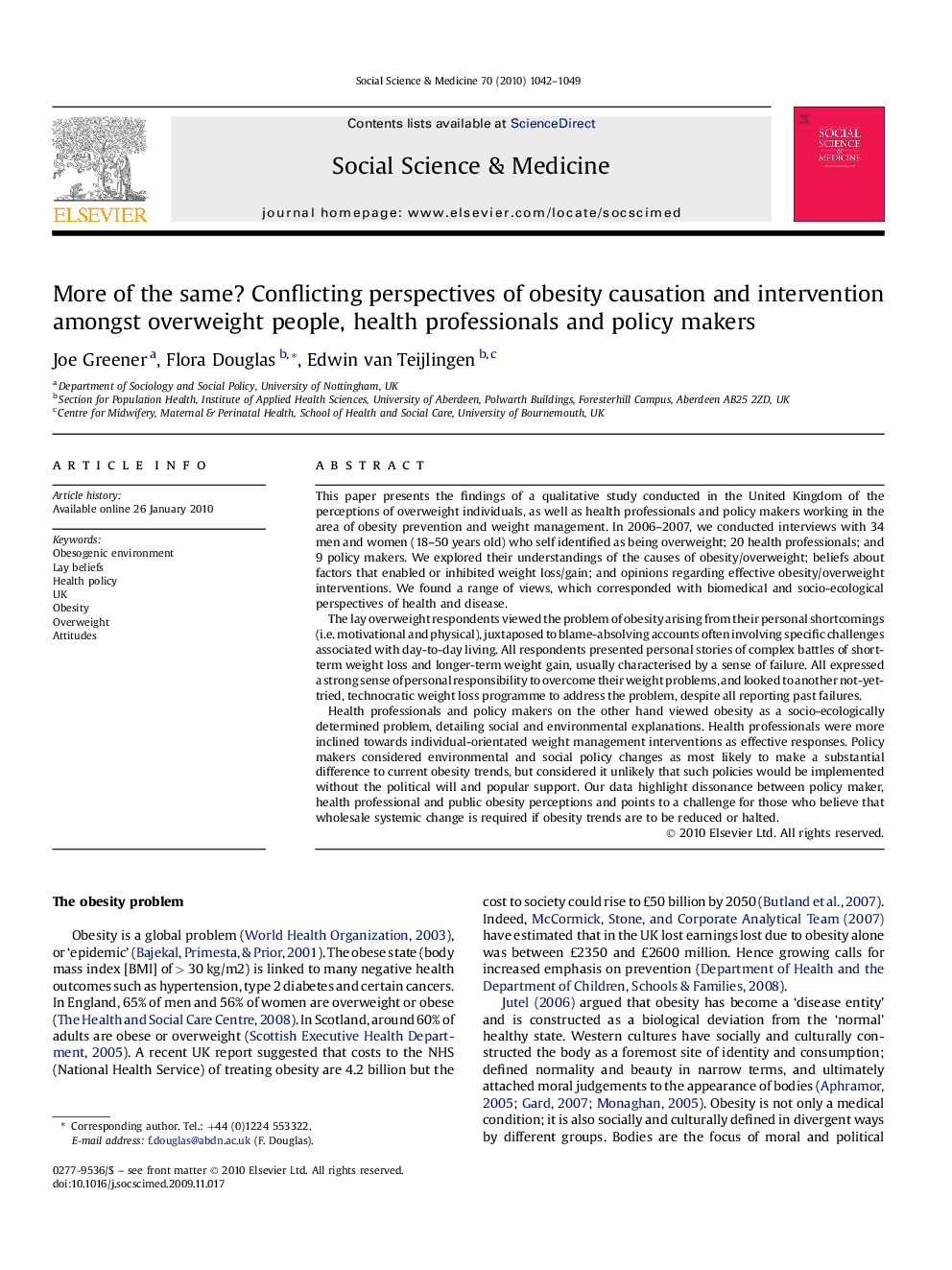 More of the same? Conflicting perspectives of obesity causation and intervention amongst overweight people, health professionals and policy makers