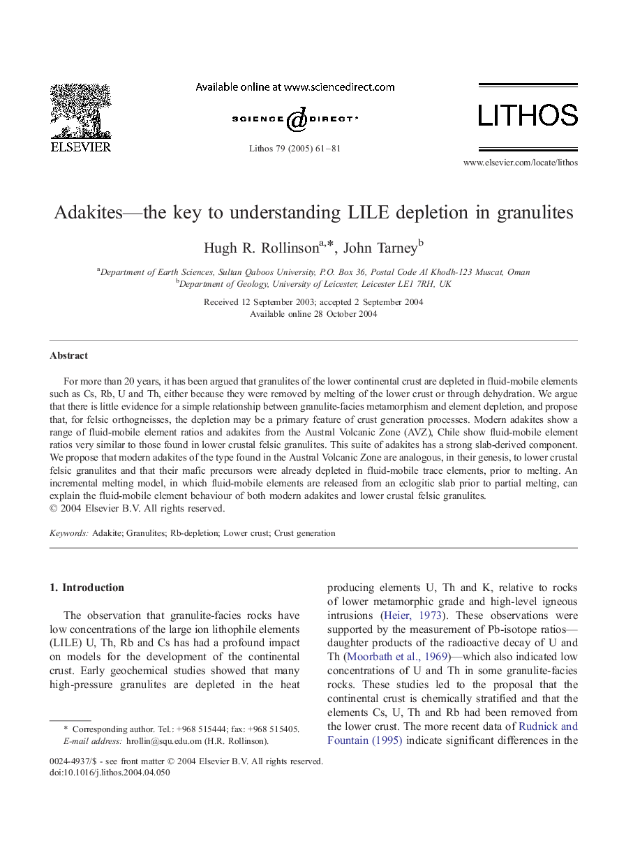 Adakites-the key to understanding LILE depletion in granulites