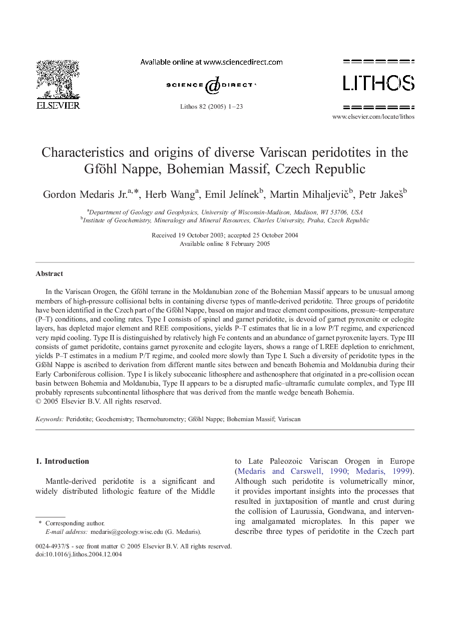 Characteristics and origins of diverse Variscan peridotites in the Gföhl Nappe, Bohemian Massif, Czech Republic