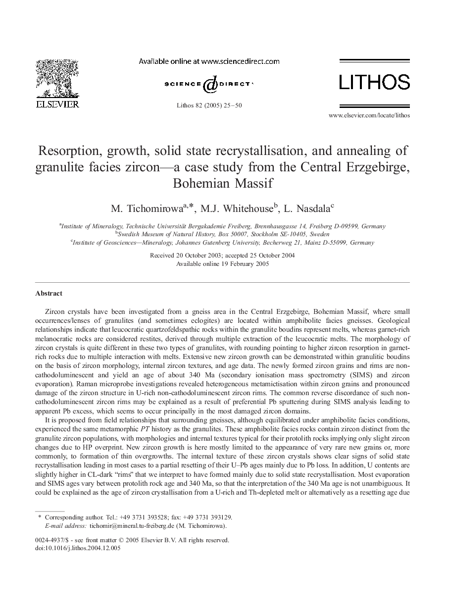 Resorption, growth, solid state recrystallisation, and annealing of granulite facies zircon-a case study from the Central Erzgebirge, Bohemian Massif