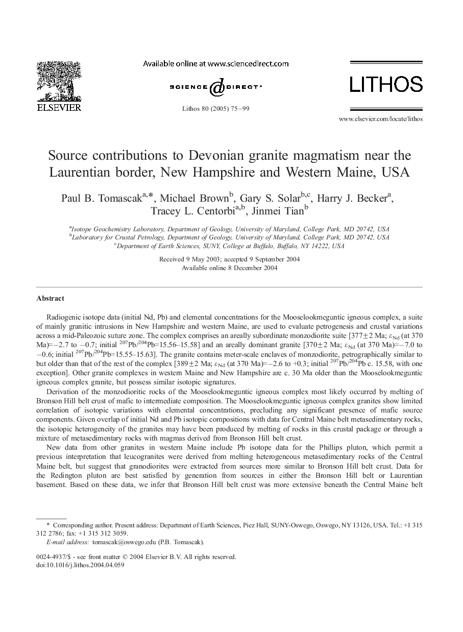 Source contributions to Devonian granite magmatism near the Laurentian border, New Hampshire and Western Maine, USA