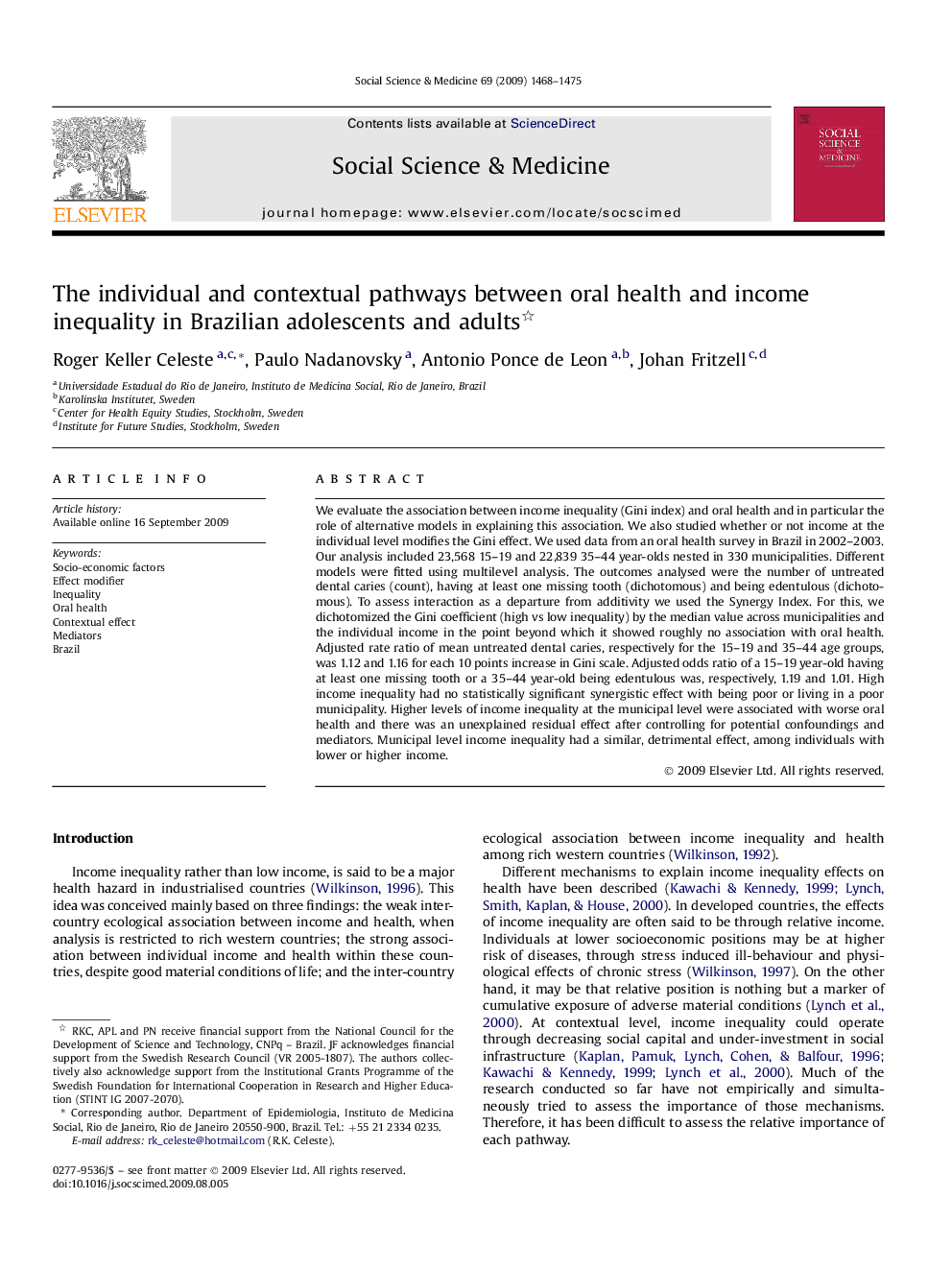 The individual and contextual pathways between oral health and income inequality in Brazilian adolescents and adults 