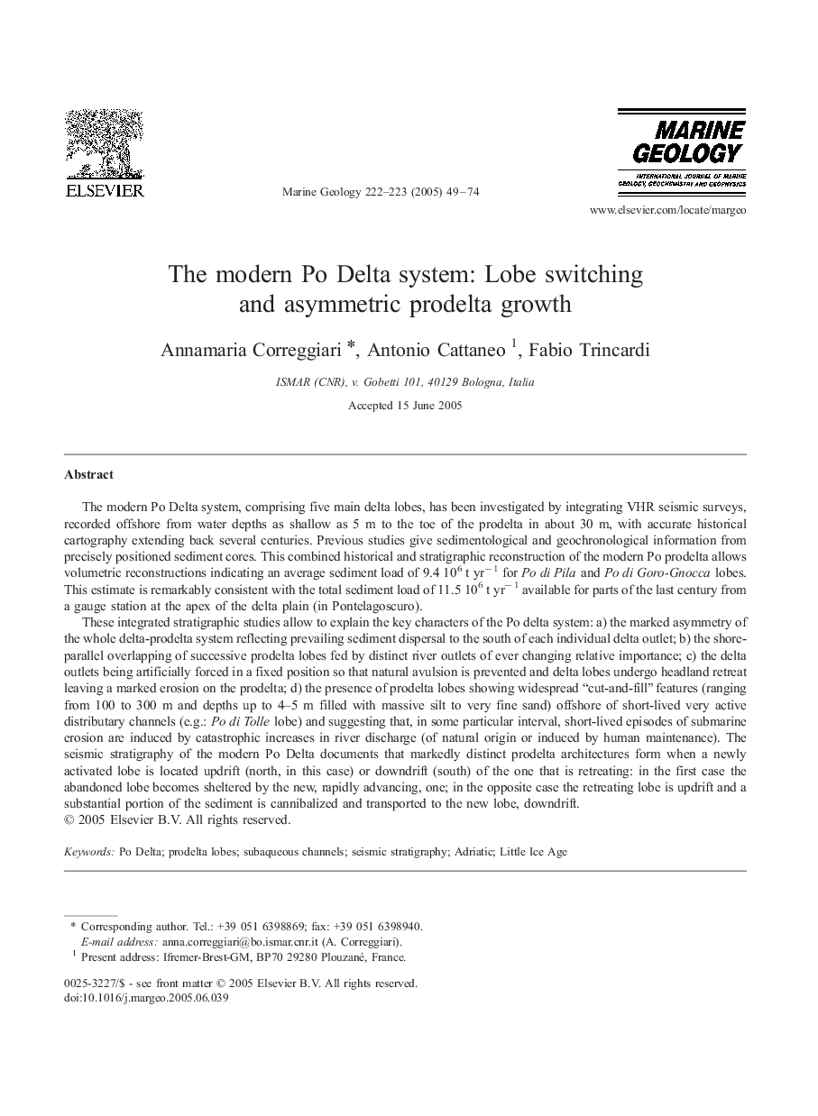 The modern Po Delta system: Lobe switching and asymmetric prodelta growth