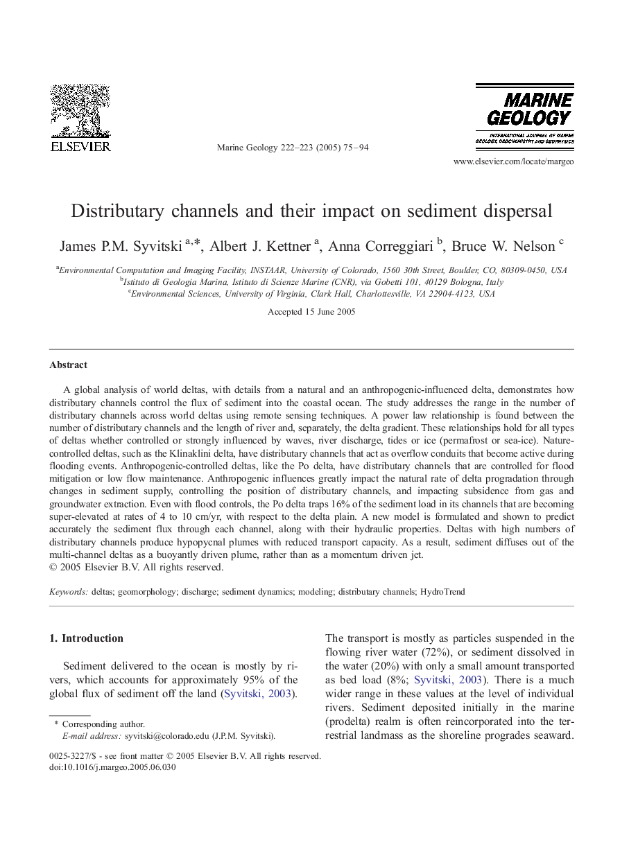 Distributary channels and their impact on sediment dispersal