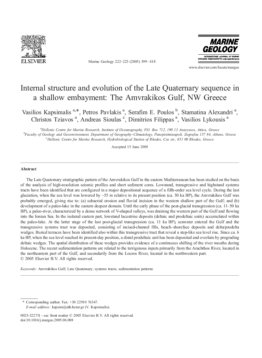 Internal structure and evolution of the Late Quaternary sequence in a shallow embayment: The Amvrakikos Gulf, NW Greece