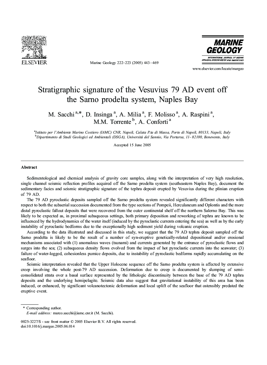 Stratigraphic signature of the Vesuvius 79 AD event off the Sarno prodelta system, Naples Bay