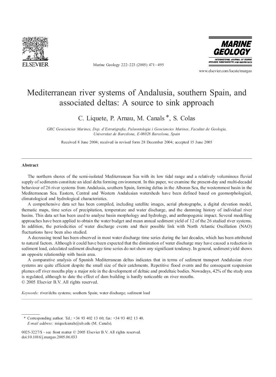 Mediterranean river systems of Andalusia, southern Spain, and associated deltas: A source to sink approach