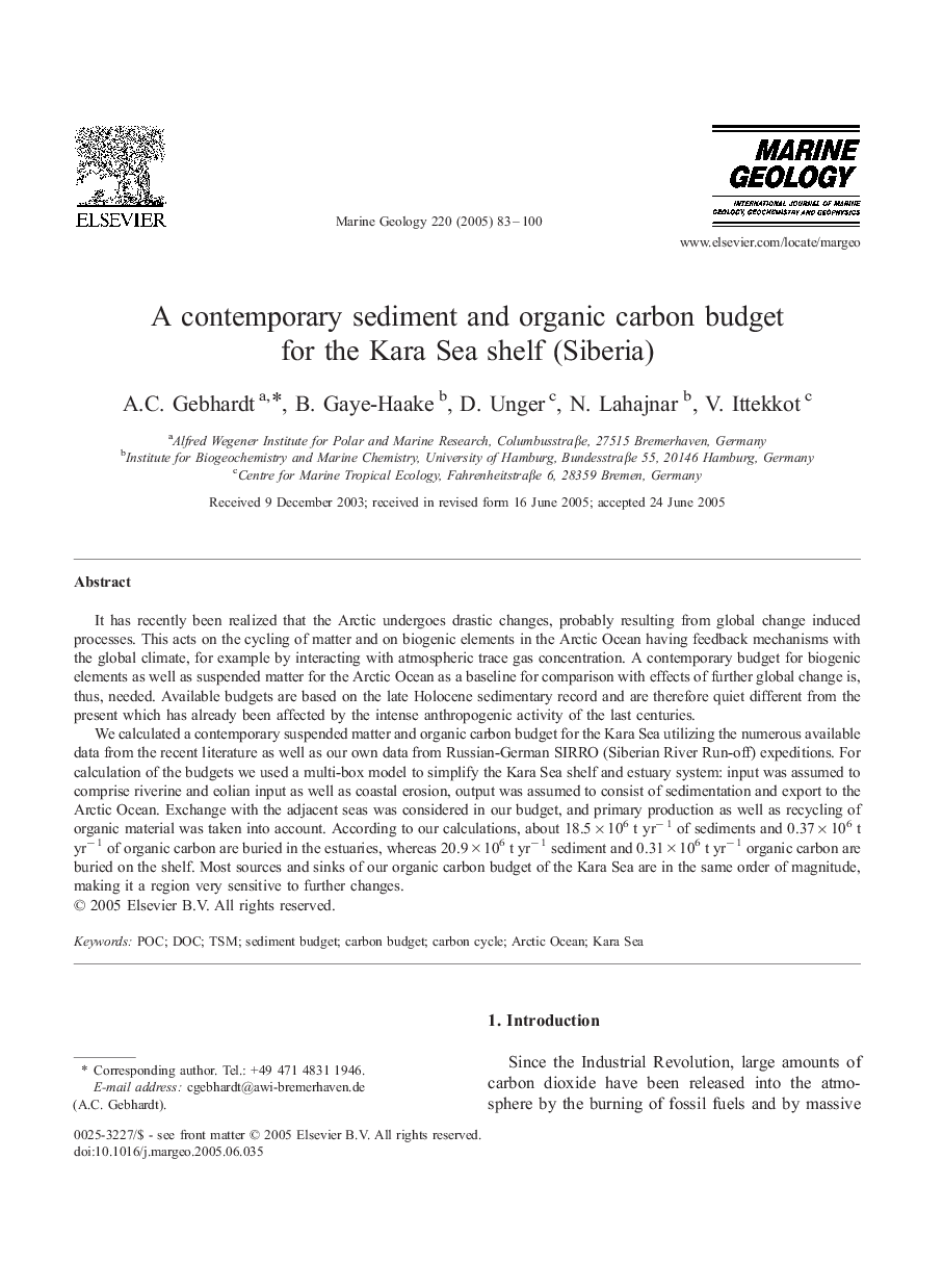 A contemporary sediment and organic carbon budget for the Kara Sea shelf (Siberia)