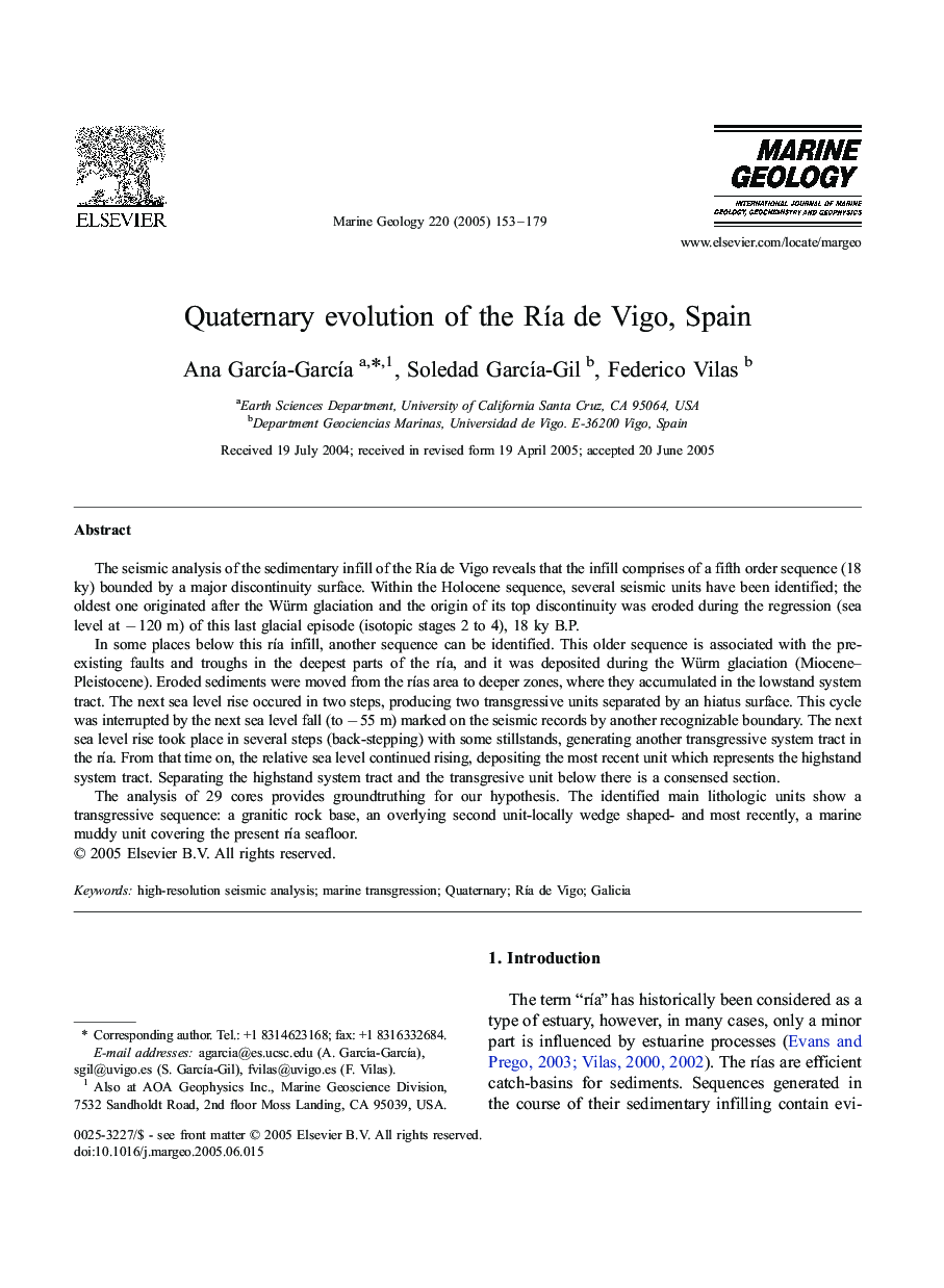 Quaternary evolution of the RÃ­a de Vigo, Spain