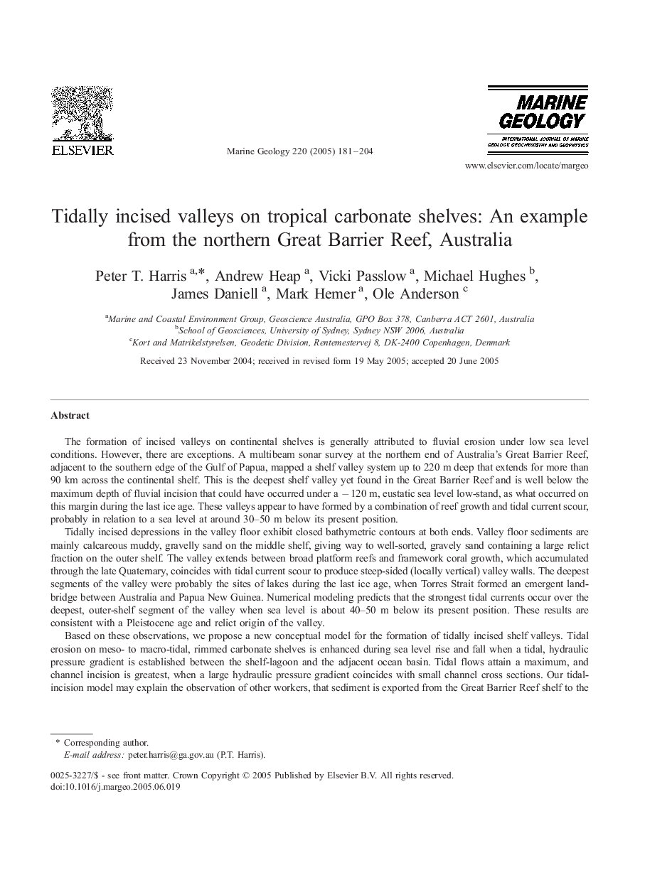 Tidally incised valleys on tropical carbonate shelves: An example from the northern Great Barrier Reef, Australia