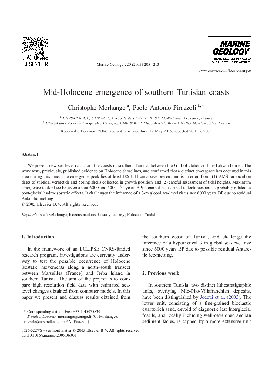 Mid-Holocene emergence of southern Tunisian coasts