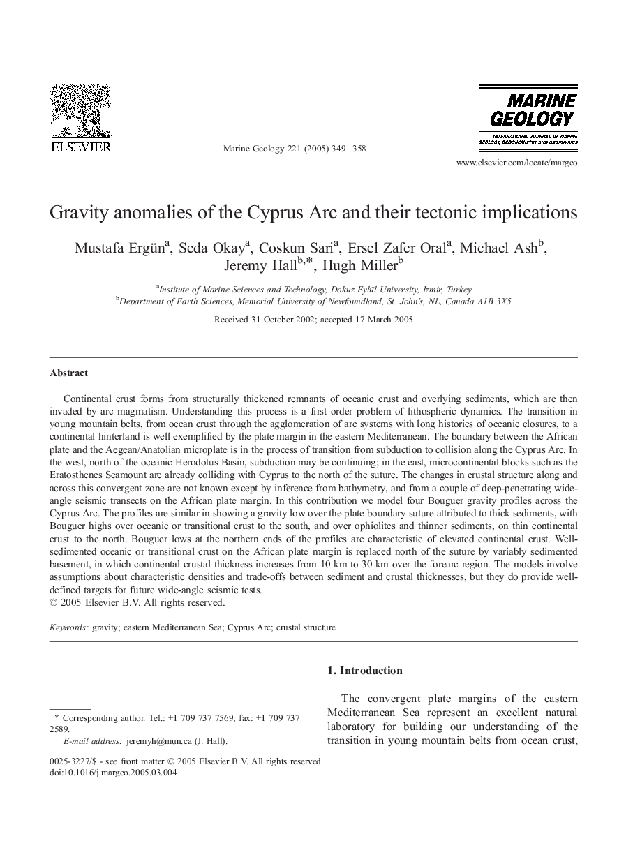 Gravity anomalies of the Cyprus Arc and their tectonic implications