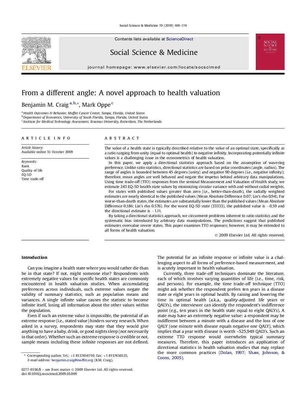 عکس صفحه اول مقاله: From a different angle: A novel approach to health valuation From a different angle: A novel approach to health valuation