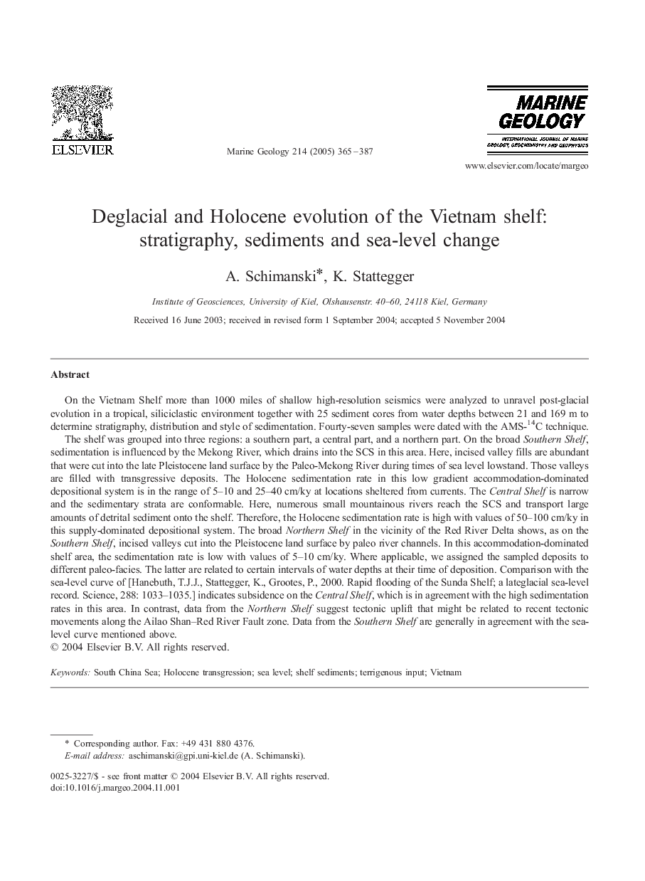 Deglacial and Holocene evolution of the Vietnam shelf: stratigraphy, sediments and sea-level change