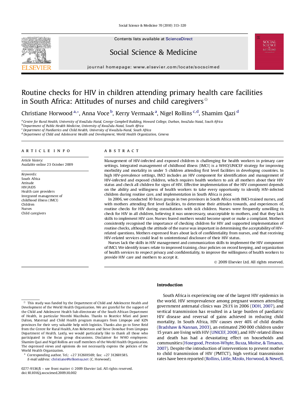 Routine checks for HIV in children attending primary health care facilities in South Africa: Attitudes of nurses and child caregivers 