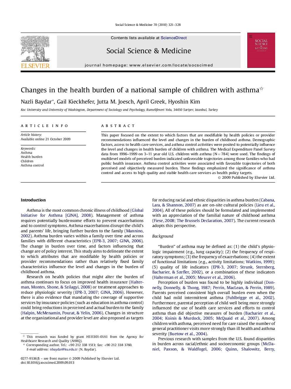 Changes in the health burden of a national sample of children with asthma 