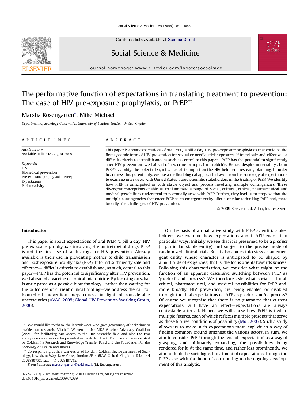 The performative function of expectations in translating treatment to prevention: The case of HIV pre-exposure prophylaxis, or PrEP 