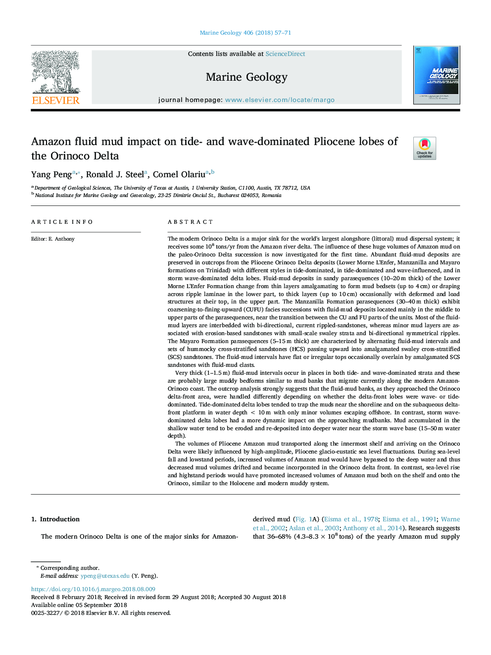 Amazon fluid mud impact on tide- and wave-dominated Pliocene lobes of the Orinoco Delta