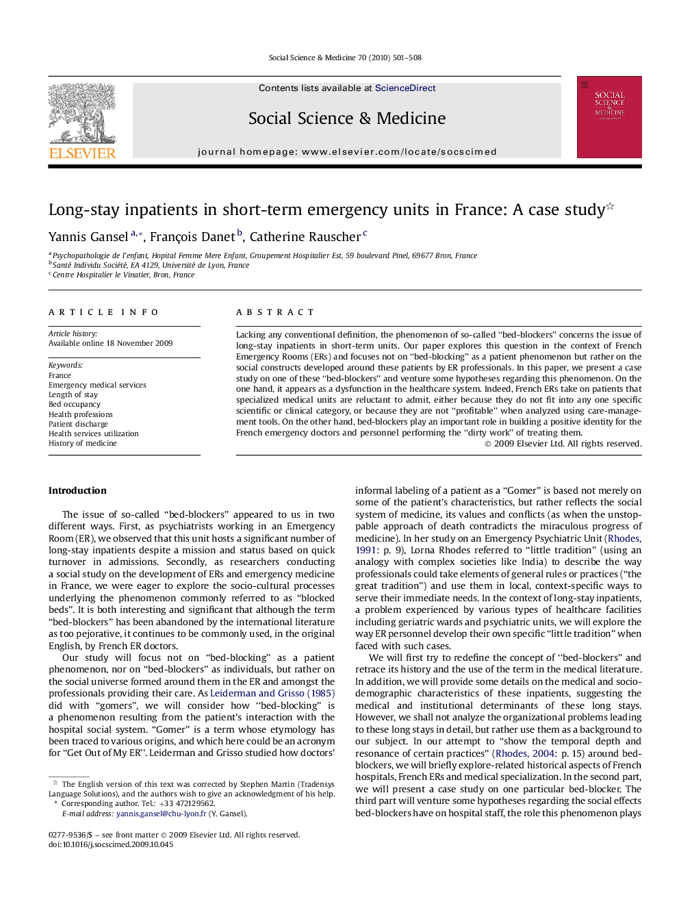 Long-stay inpatients in short-term emergency units in France: A case study 