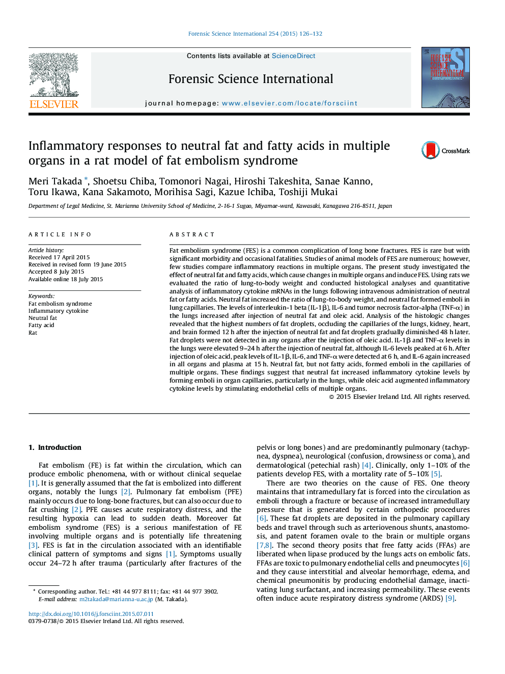 پاسخ های التهابی به چربی خنثی و اسیدهای چرب در اندام های مختلف در یک مدل موش سندرم آمبولیسم چربی