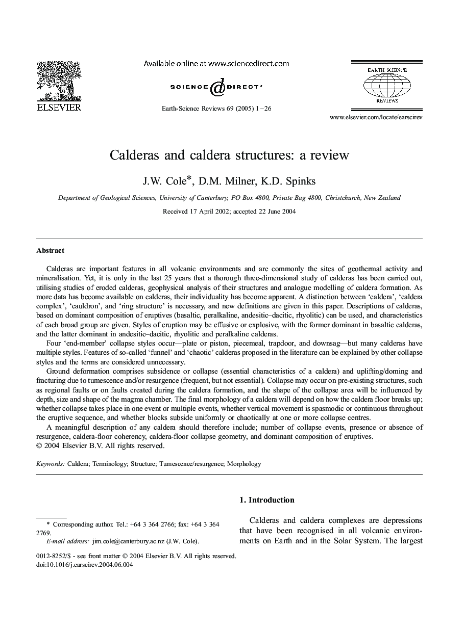 عکس صفحه اول مقاله: Calderas and caldera structures: a review Calderas and caldera structures: a review