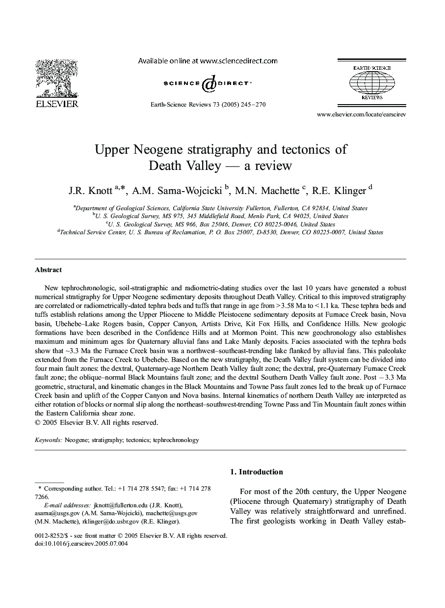 Upper Neogene stratigraphy and tectonics of Death Valley - a review