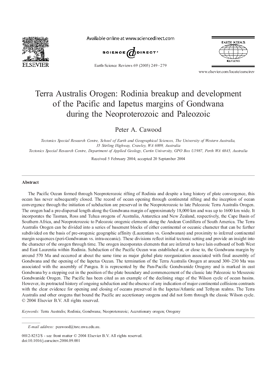 Terra Australis Orogen: Rodinia breakup and development of the Pacific and Iapetus margins of Gondwana during the Neoproterozoic and Paleozoic