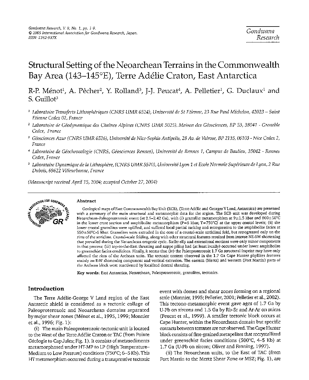 Structural Setting of the Neoarchean Terrains in the Commonwealth Bay Area (143-145Â°E), Terre Adélie Craton, East Antarctica