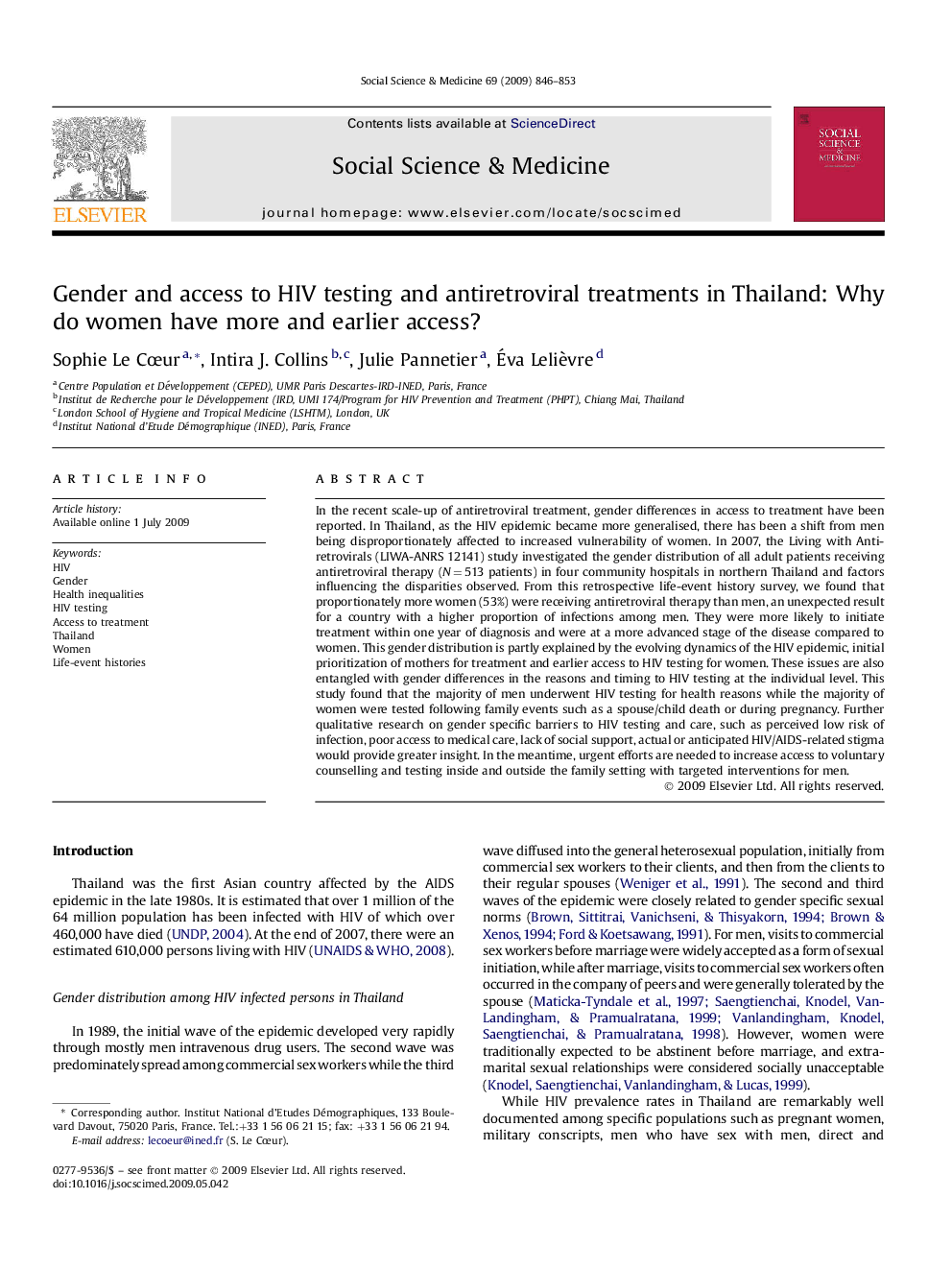 Gender and access to HIV testing and antiretroviral treatments in Thailand: Why do women have more and earlier access?