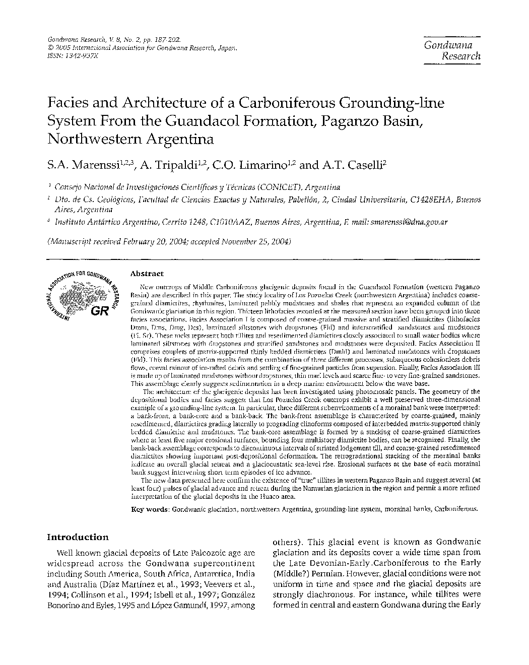 Facies and Architecture of a Carboniferous Grounding-line System From the Guandacol Formation, Paganzo Basin, Northwestern Argentina