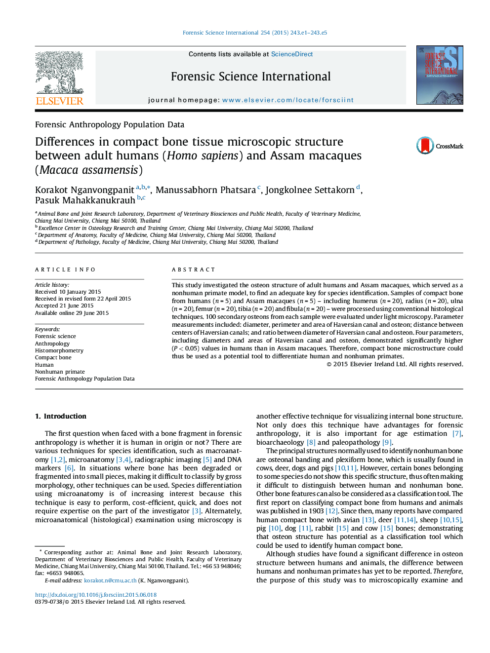 Differences in compact bone tissue microscopic structure between adult humans (Homo sapiens) and Assam macaques (Macaca assamensis)