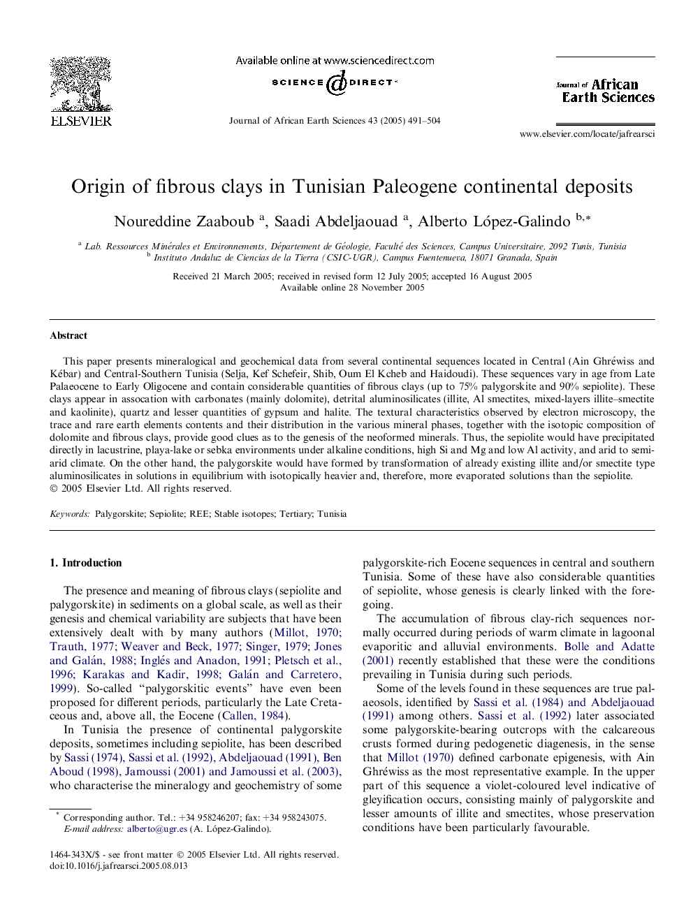 Origin of fibrous clays in Tunisian Paleogene continental deposits