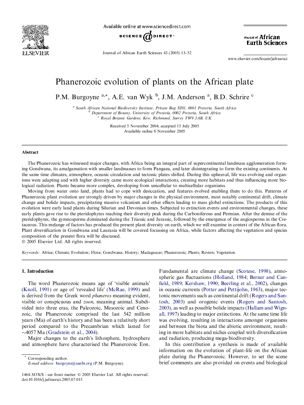 Phanerozoic evolution of plants on the African plate