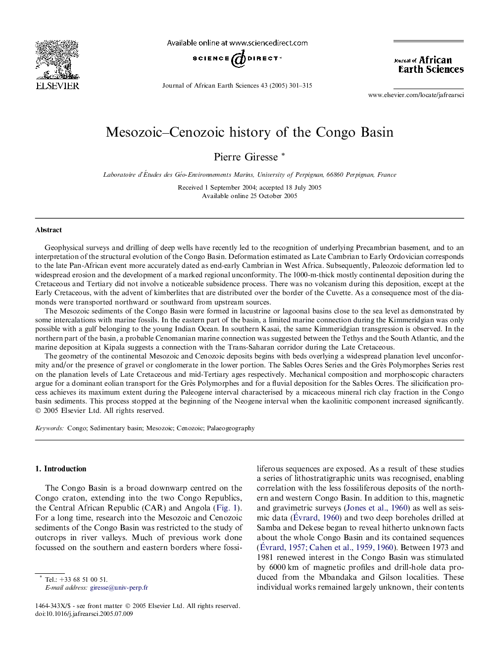 Mesozoic-Cenozoic history of the Congo Basin