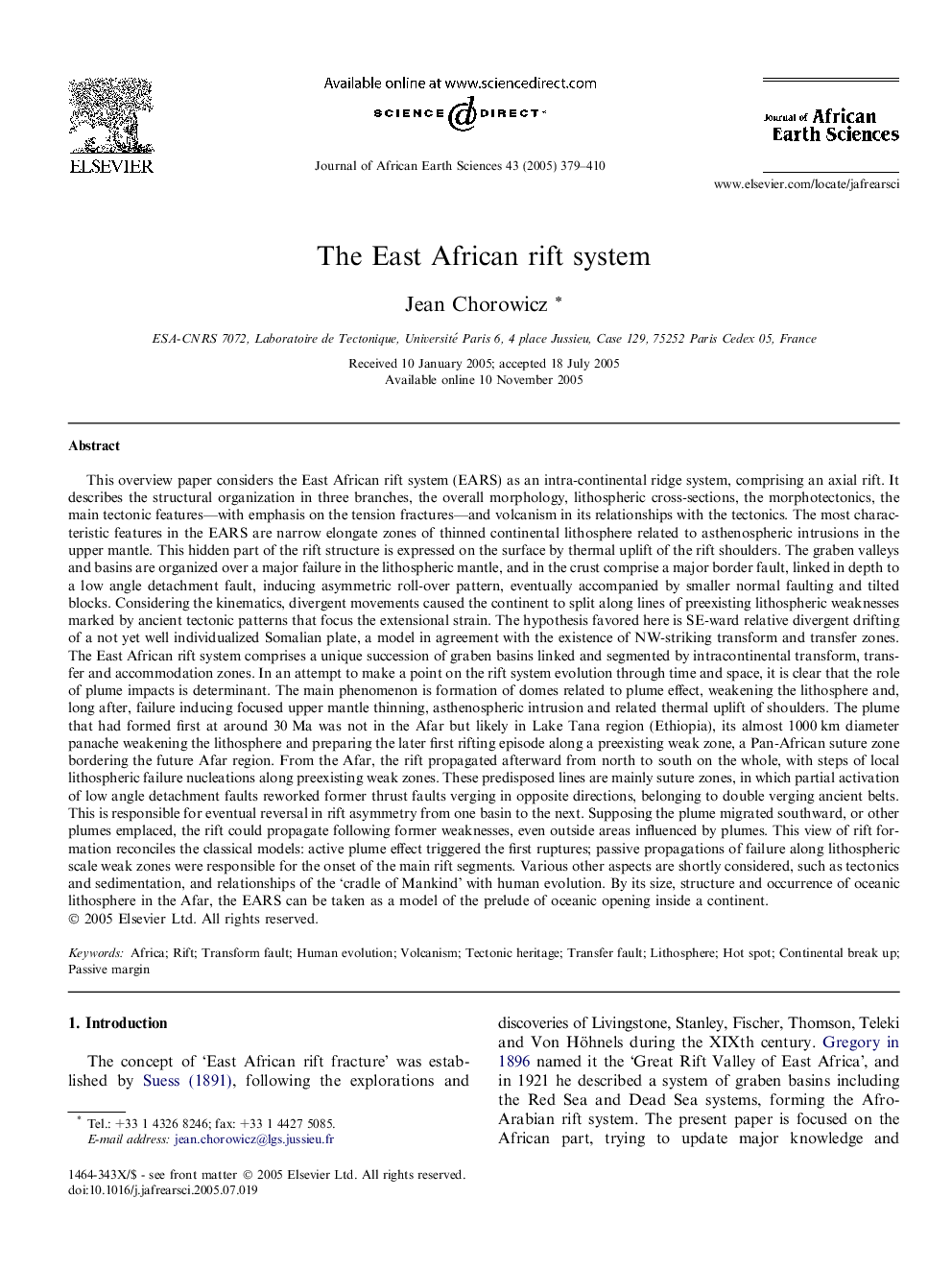 The East African rift system