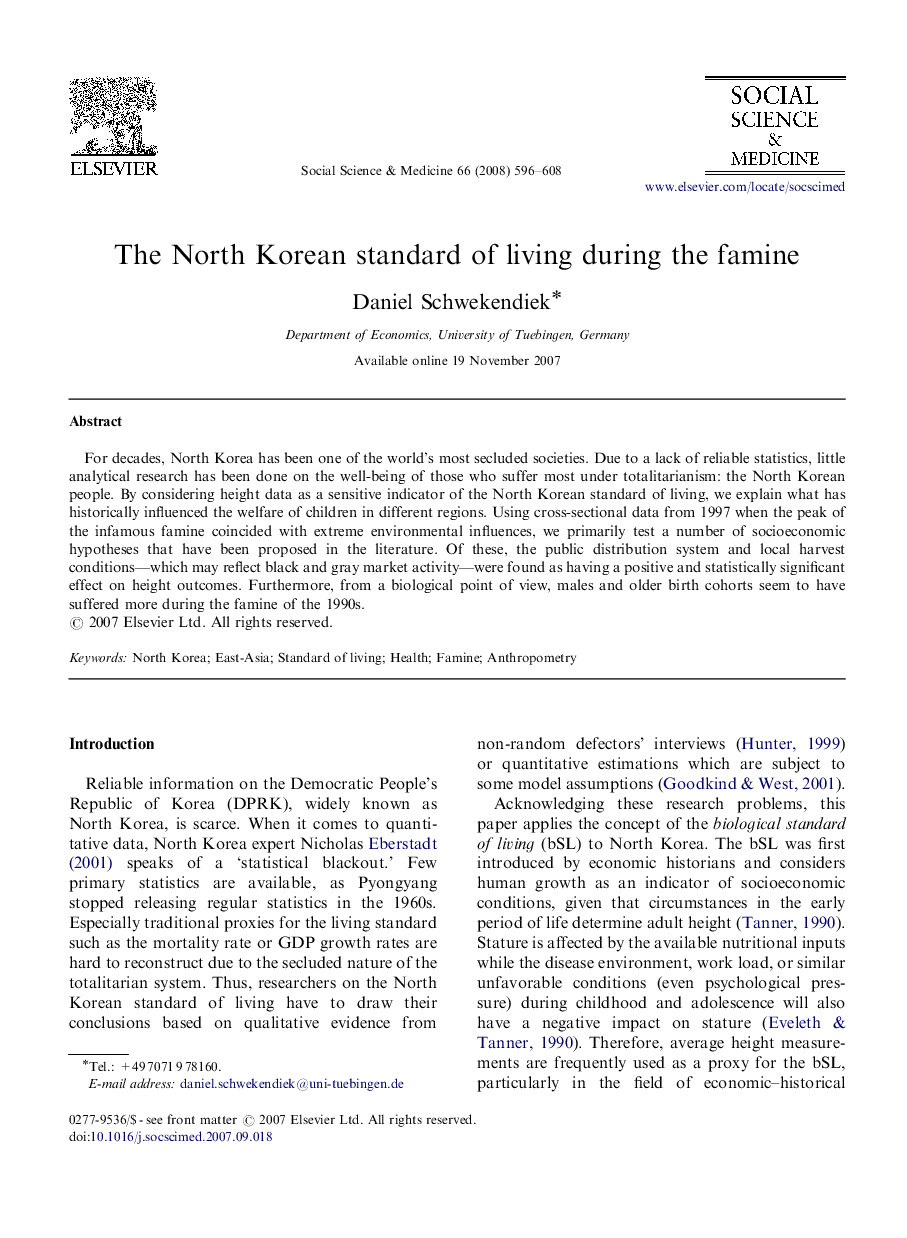 The North Korean standard of living during the famine