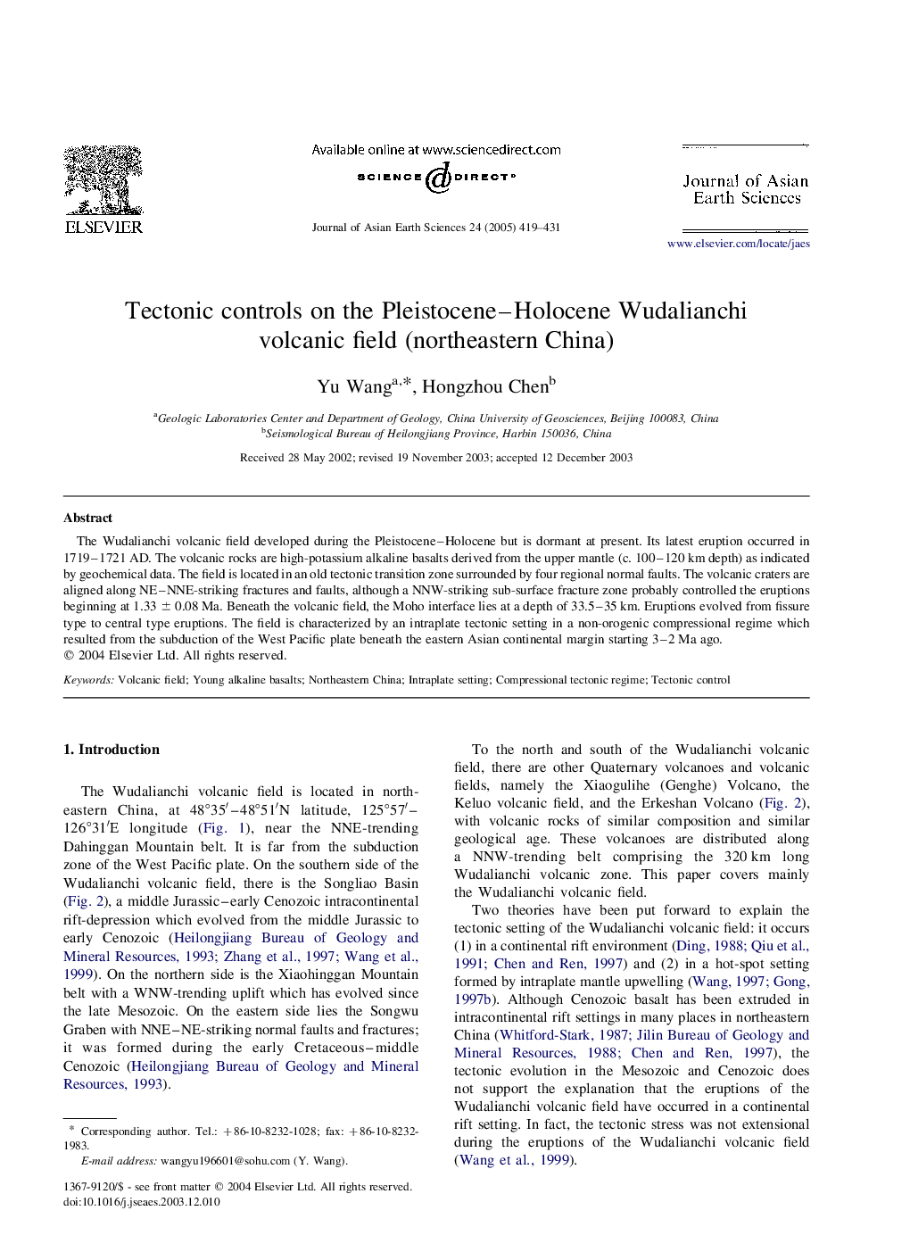 Tectonic controls on the Pleistocene-Holocene Wudalianchi volcanic field (northeastern China)