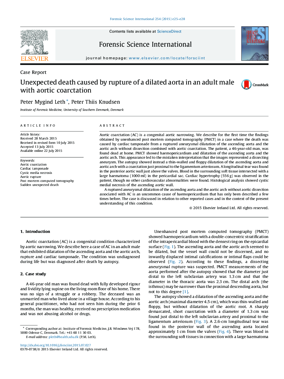 Unexpected death caused by rupture of a dilated aorta in an adult male with aortic coarctation