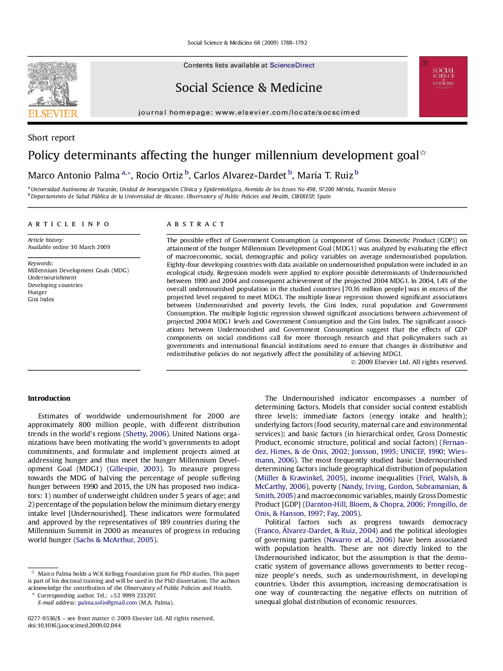 Policy determinants affecting the hunger millennium development goal 