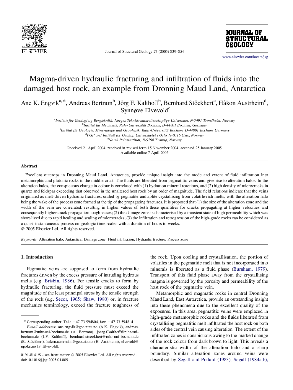 Magma-driven hydraulic fracturing and infiltration of fluids into the damaged host rock, an example from Dronning Maud Land, Antarctica